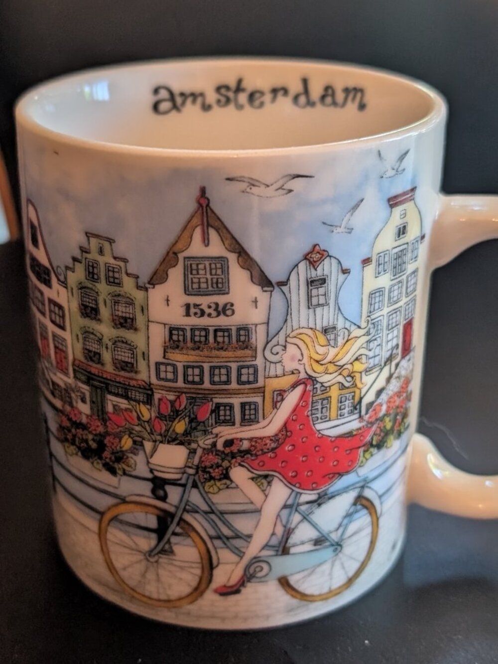 Amsterdam Girl on Bike Ceramic 8 oz Mug